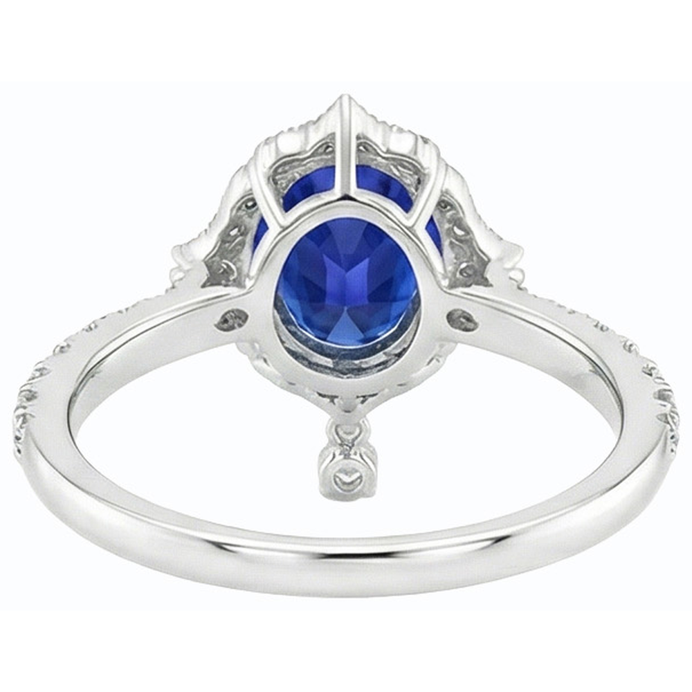 Srilanka Sapphire Halo Pear Cut Natural Earth Mined Diamond Ring 6 Carats Pyramid Style