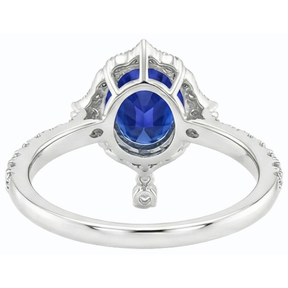 Srilanka Sapphire Halo Pear Cut Natural Earth Mined Diamond Ring 6 Carats Pyramid Style