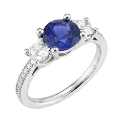 Srilanka Sapphire Natural Earth Mined Diamond Round Cut Ring 3.50 Carats White Gold 14K