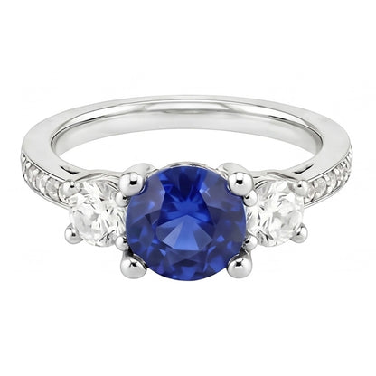 Srilanka Sapphire Natural Earth Mined Diamond Round Cut Ring 3.50 Carats White Gold 14K