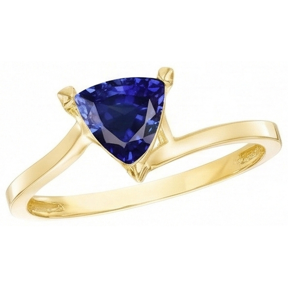 Natural Real ( Not Lab Grown )  Srilanka Sapphire Solitaire Trillion Shaped Ring 1 Carat Yellow Gold