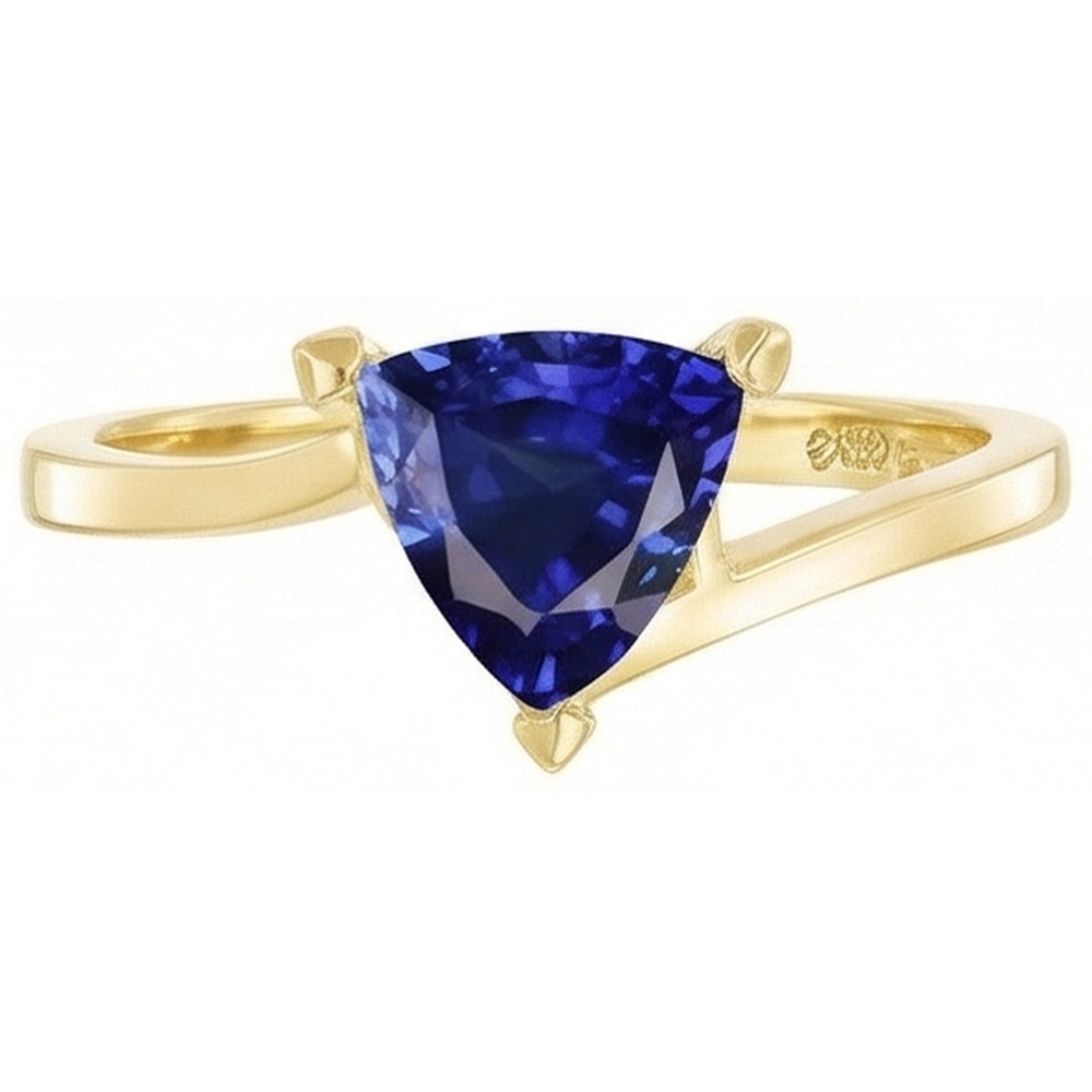 Natural Real ( Not Lab Grown )  Srilanka Sapphire Solitaire Trillion Shaped Ring 1 Carat Yellow Gold