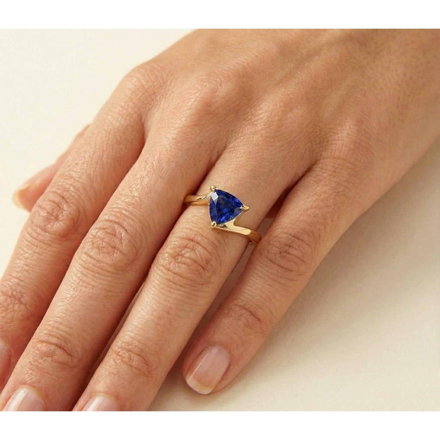 Natural Real ( Not Lab Grown )  Srilanka Sapphire Solitaire Trillion Shaped Ring 1 Carat Yellow Gold
