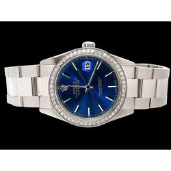 Ss Datejust Watch Diamond Bezel Rolex Blue Stick Dial QUICK SET