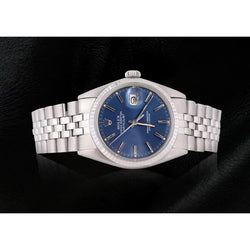 Ss Jubilee Rolex Datejust Men Watch Blue Stick Dial Fluted Bezel QUICK SET