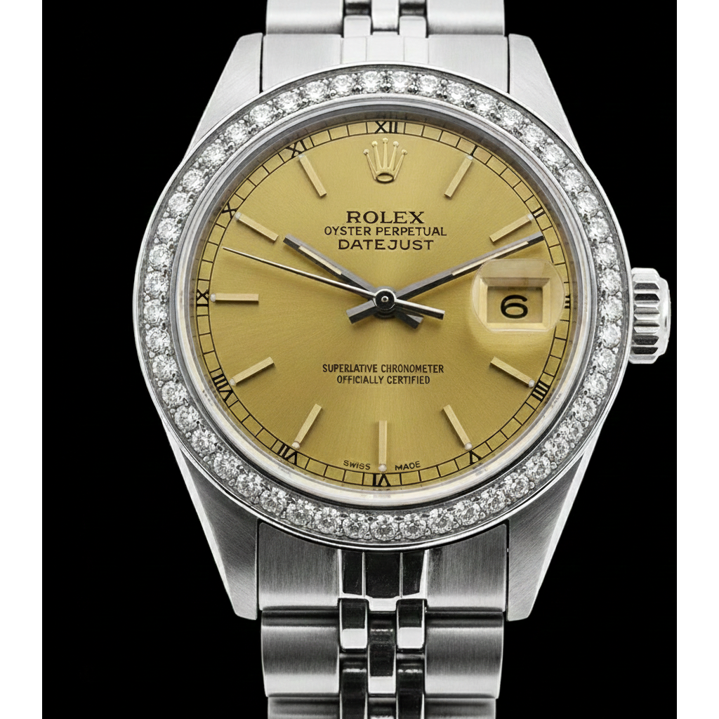 Ss Date Just Champagne Stick Dial Rolex Women Watch Jubilee