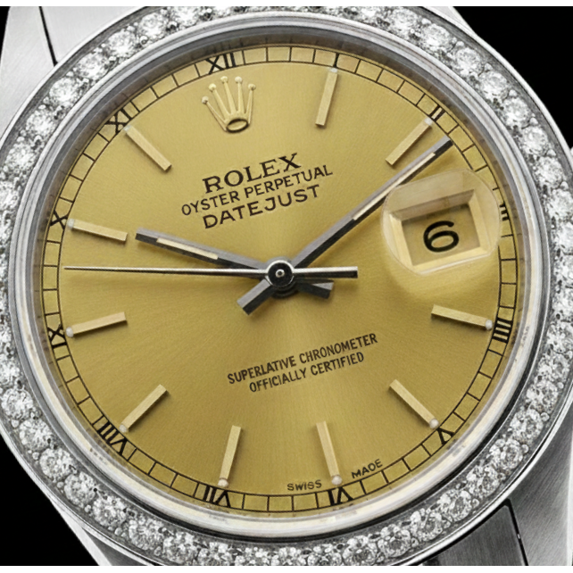Ss Date Just Champagne Stick Dial Rolex Women Watch Jubilee