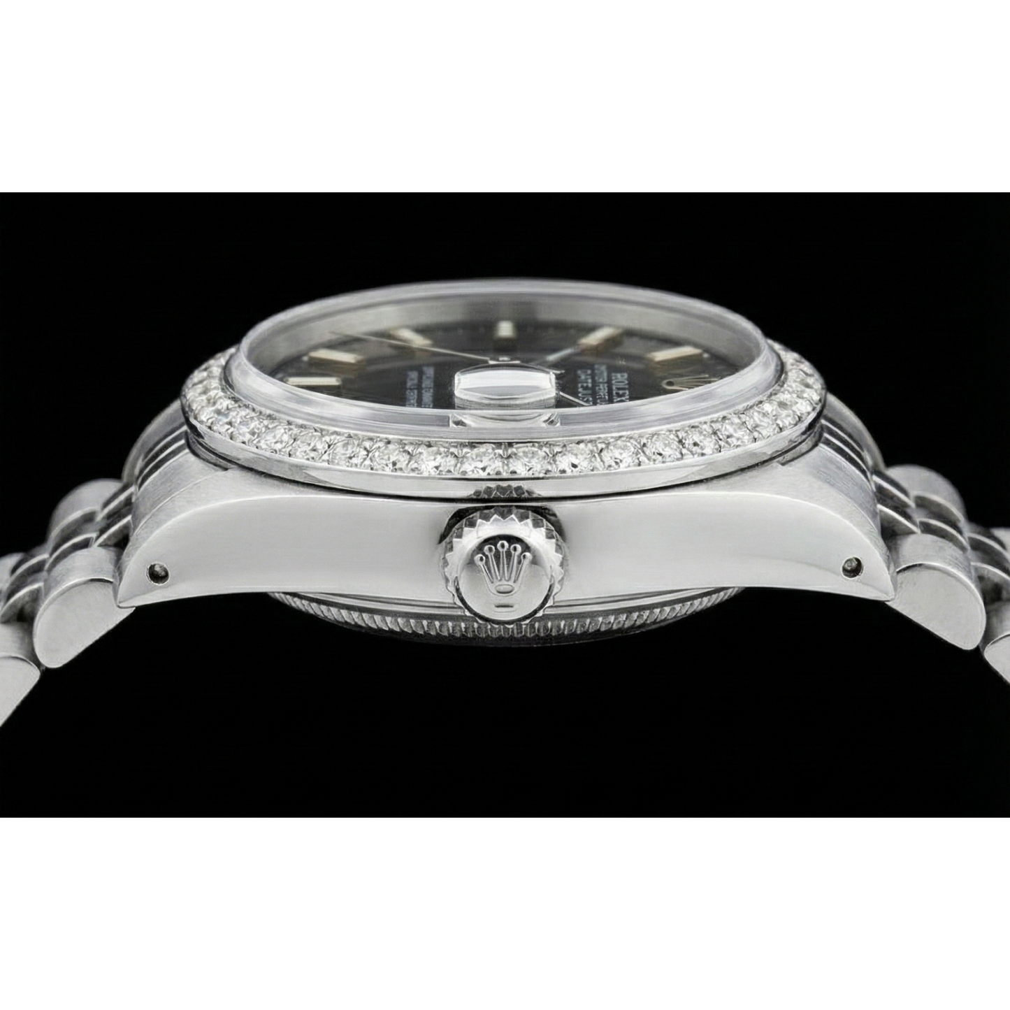 Ss Jubilee Bracelet Black Stick Dial Diamond Bezel Rolex Watch