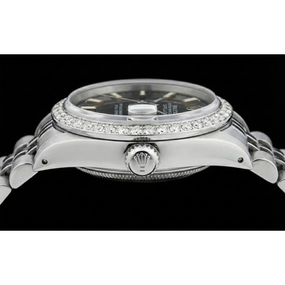 Ss Jubilee Bracelet Black Stick Dial Diamond Bezel Rolex Watch