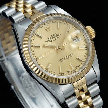 Ss & Yellow Gold Datejust Lady Watch Champagne Stick Dial Rolex