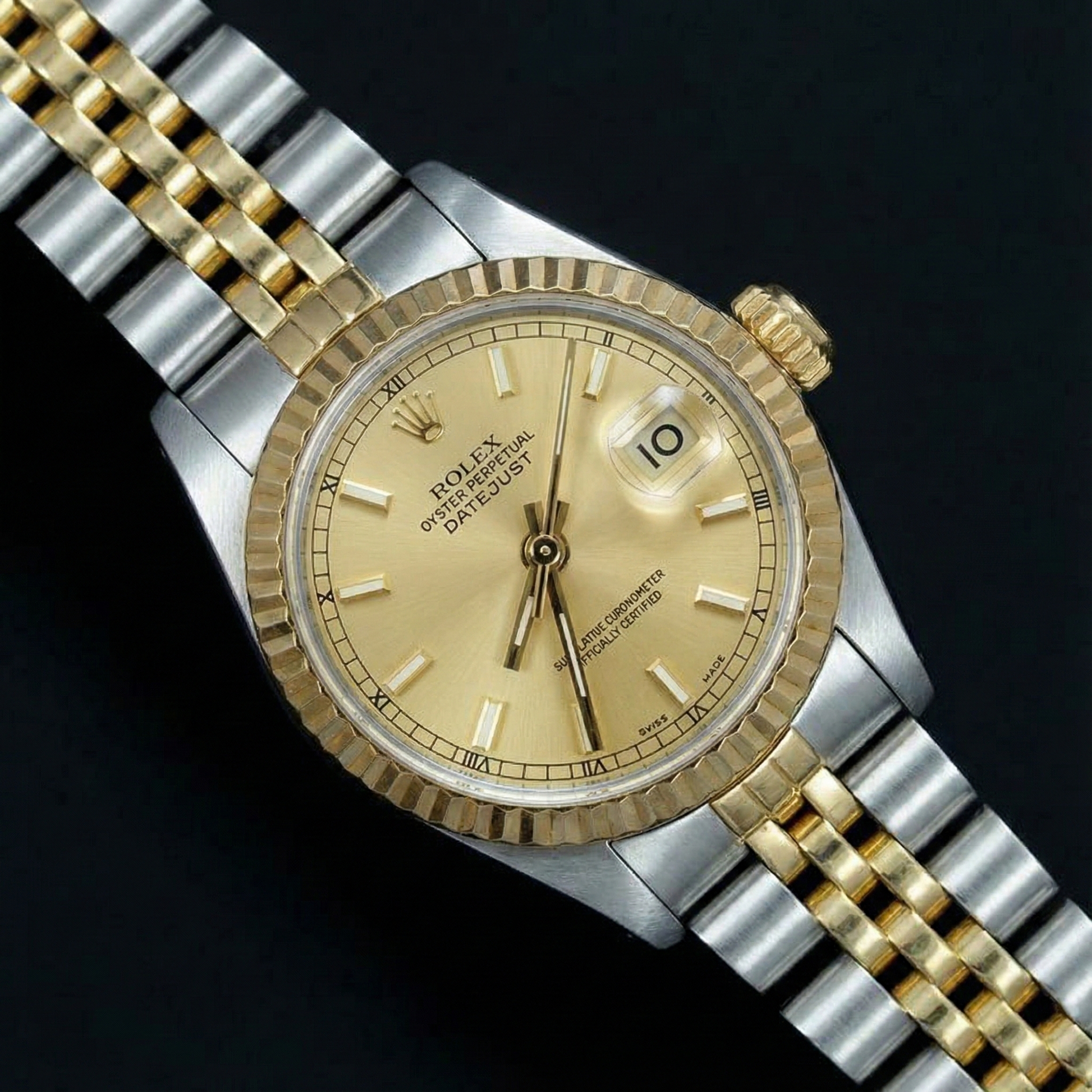 Ss & Yellow Gold Datejust Lady Watch Champagne Stick Dial Rolex