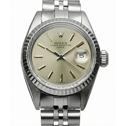 Stainless Steel Jubilee  Date Watch Gray Stick Dial Fluted Bezel