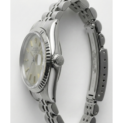 Stainless Steel Jubilee  Date Watch Gray Stick Dial Fluted Bezel