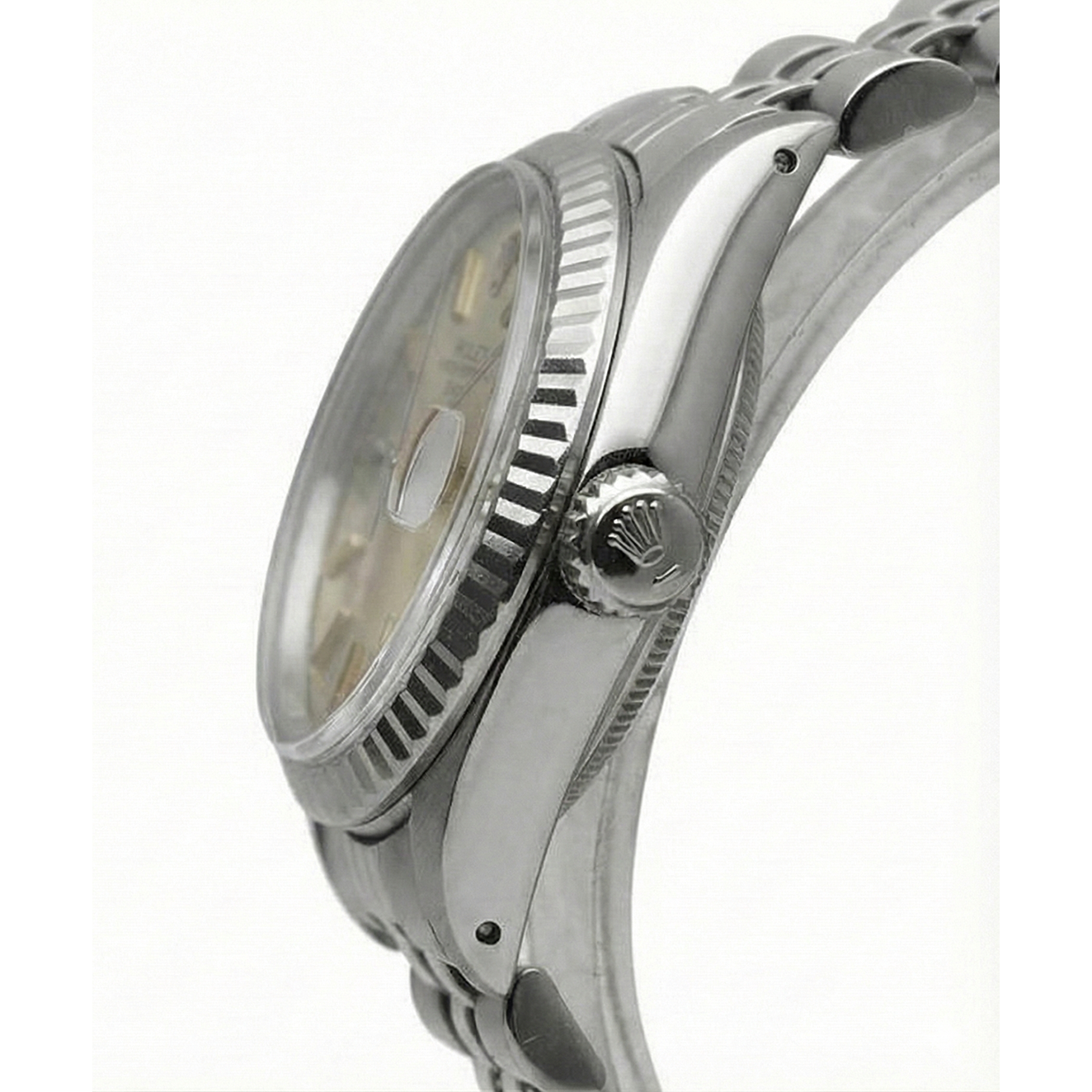 Stainless Steel Jubilee  Date Watch Gray Stick Dial Fluted Bezel