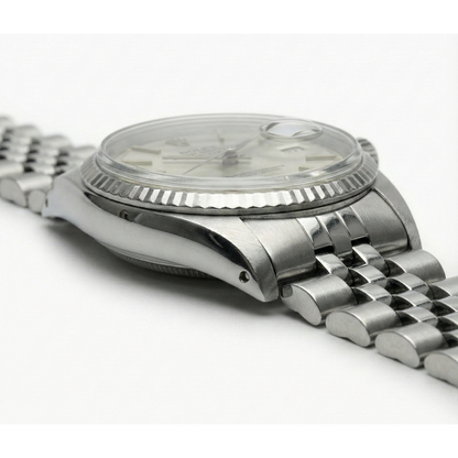 Stainless Steel Jubilee  Date Watch Gray Stick Dial Fluted Bezel