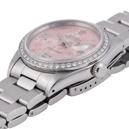 Stainless Steel Rolex Datejust Mens Watch Pink Dial Diamond Bezel-QUICK SET