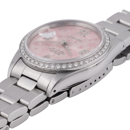 Stainless Steel Rolex Datejust Mens Watch Pink Dial Diamond Bezel-QUICK SET