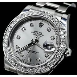 Stainless Steel Diamond Bezel Rolex Watch Silver Diamond Dial Ii