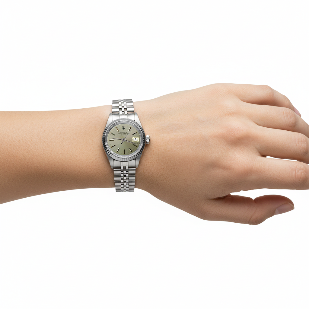 Stainless Steel Jubilee  Date Watch Gray Stick Dial Fluted Bezel P2