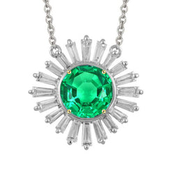 Natural Emerald Pendant 3ct - Two Tone 14K Gold