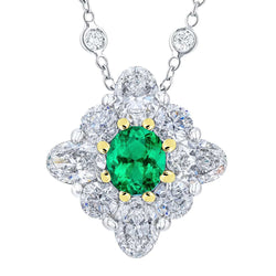 Natural Real ( Not Lab Grown ) Star Style Halo Pendant Oval Green Emerald GIA And Diamonds