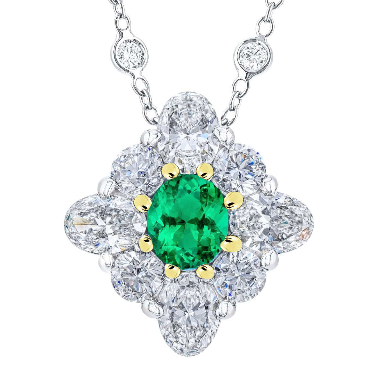 Star Style Halo Pendant Oval Green Emerald And Diamonds