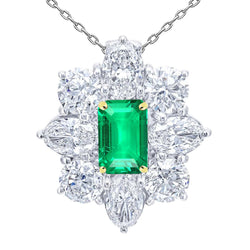 Natural Real ( Not Lab Grown ) Starburst Style Pendant Green Emerald GIA Women’s Necklace