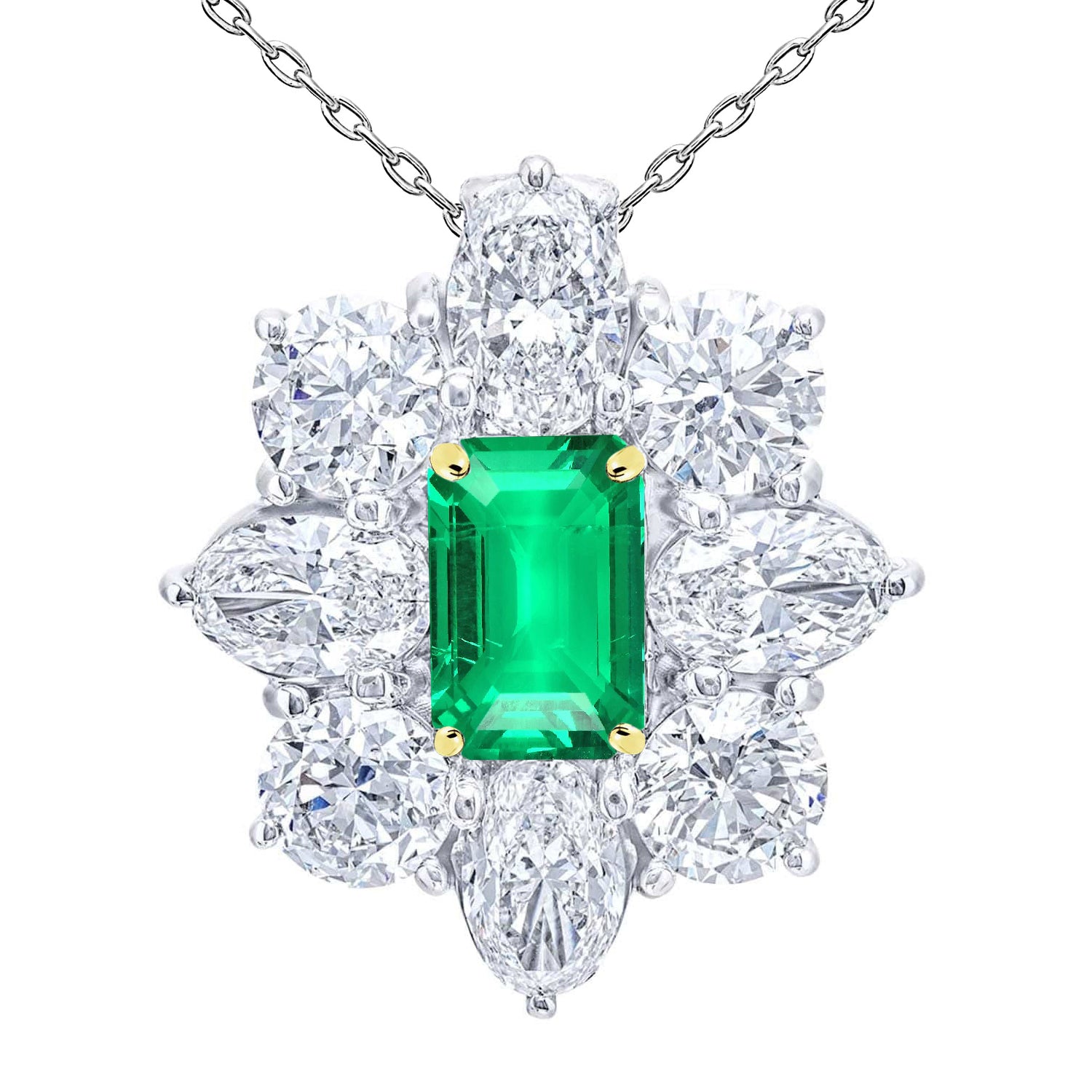 Starburst Style Pendant Green Emerald Women’s Necklace