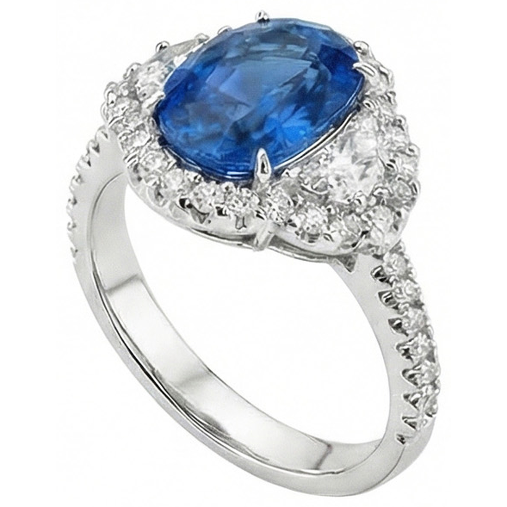 Statement ring Blue Sapphire And Diamonds Natural