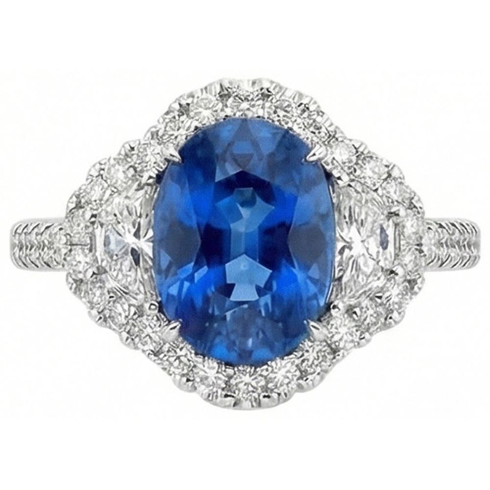 Statement ring Blue Sapphire And Diamonds Natural