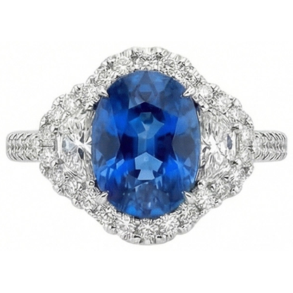 Statement ring Blue Sapphire And Diamonds Natural