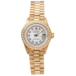 String Diamond Dial Rolex Presidential Style Gold Watch  Bezel