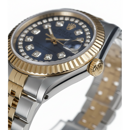 String Diamond Dial Datejust Rolex Ladies Watch Ss & Gold