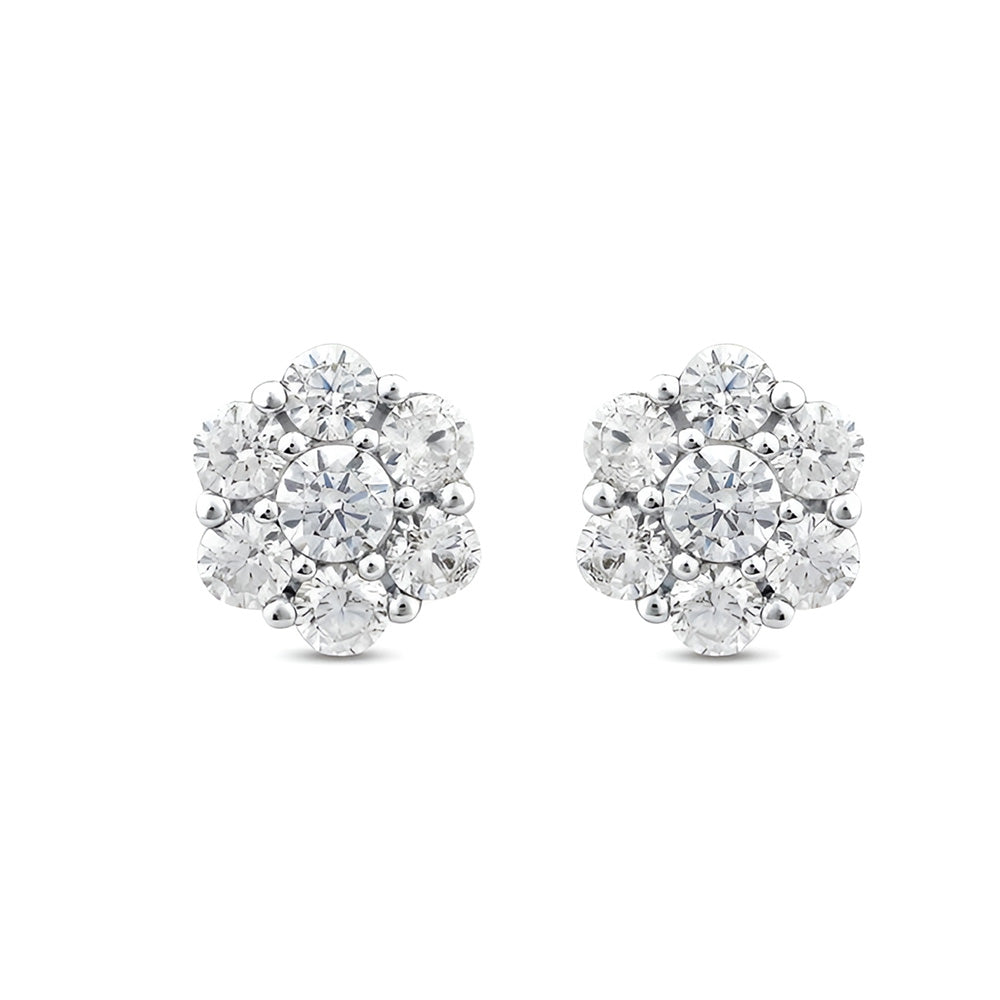 Stud Natural Earth Mined Diamond Earrings 1.04 Carats 14K White Gold