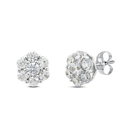 Stud Natural Earth Mined Diamond Earrings 1.04 Carats 14K White Gold