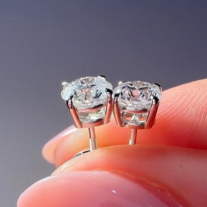 Stud Round GIA Certified Lab Grown Diamond Earring 2 Carats Solid White Gold 14K