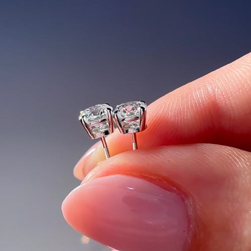 Stud Round GIA Certified Lab Grown Diamond Earring 2 Carats Solid White Gold 14K