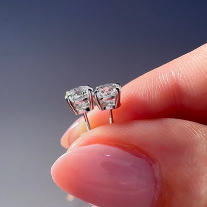 Stud Round GIA Certified Lab Grown Diamond Earring 2 Carats Solid White Gold 14K