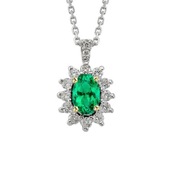 Sunburst Style Halo Ladies Pendant Green Emerald Stone Jewelry
