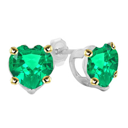 Sweetheart Gemstone Earrings Heart Shape Green Emerald Studs