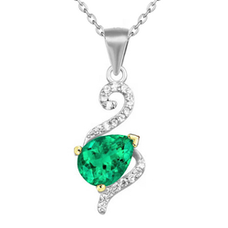 Swirl Style Green Emerald Pendant Two Tone Gold Necklace