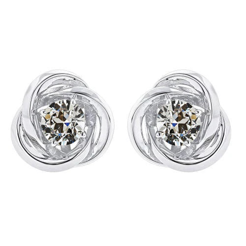 Swirl Earth Mined Diamond Studs 2 Carats Round Old Cut Earrings