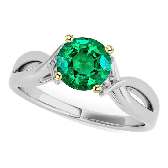 Swirl Style Gemstone Ring Green Emerald Solitaire 