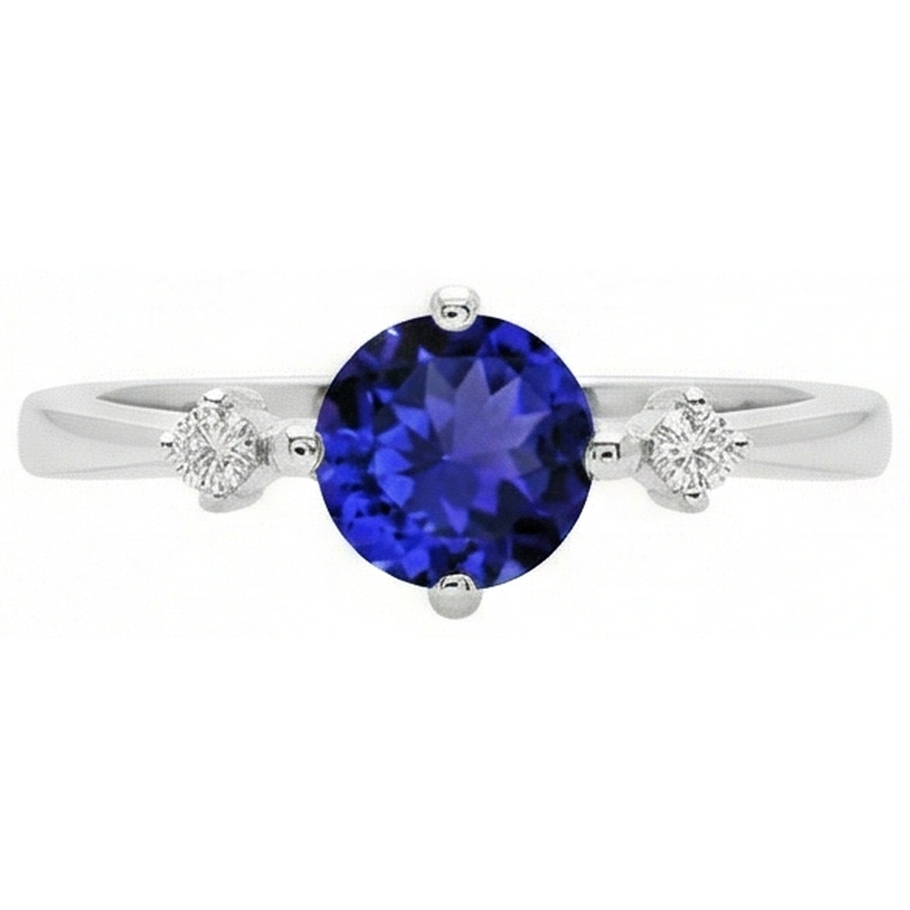 Tanzanite AAA Round Natural Earth Mined Diamonds Women Fancy Ring White Gold 0.75 Carats