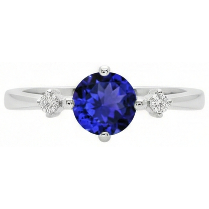 Tanzanite AAA Round Natural Earth Mined Diamonds Women Fancy Ring White Gold 0.75 Carats