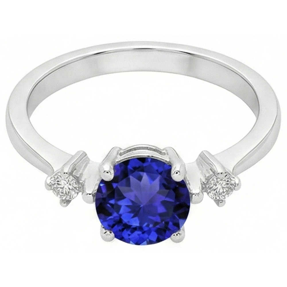 Tanzanite AAA Round Natural Earth Mined Diamonds Women Fancy Ring White Gold 0.75 Carats