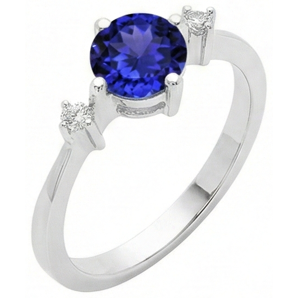 Tanzanite AAA Round Natural Earth Mined Diamonds Women Fancy Ring White Gold 0.75 Carats