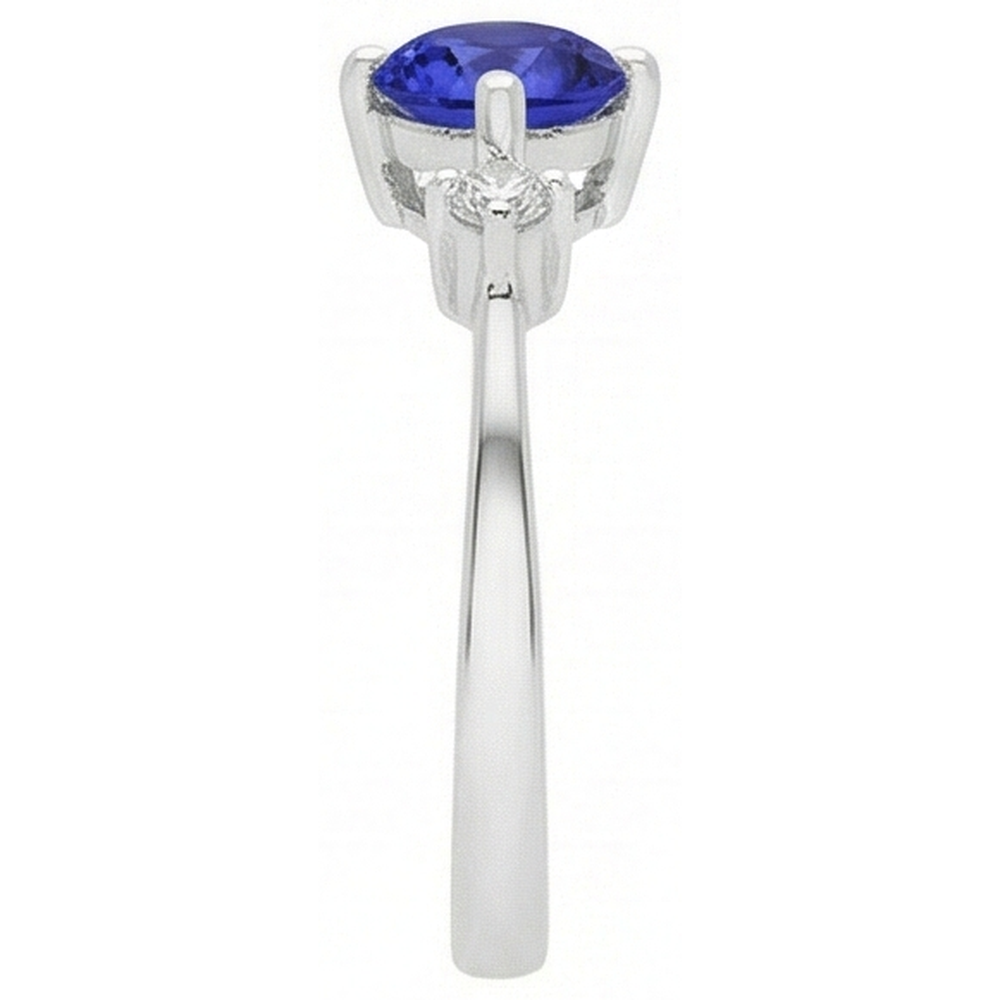 Tanzanite AAA Round Natural Earth Mined Diamonds Women Fancy Ring White Gold 0.75 Carats