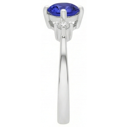 Tanzanite AAA Round Natural Earth Mined Diamonds Women Fancy Ring White Gold 0.75 Carats