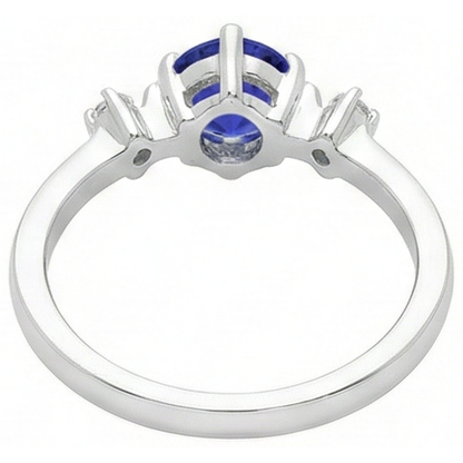 Tanzanite AAA Round Natural Earth Mined Diamonds Women Fancy Ring White Gold 0.75 Carats